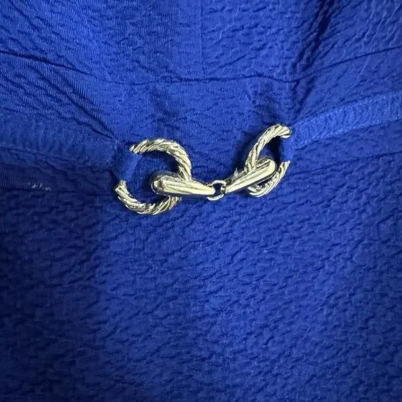 ELLEN TRACY Royal Blue Sleeveless Gold Trim Zipper Dress - Size 10 - Picture 5 of 12